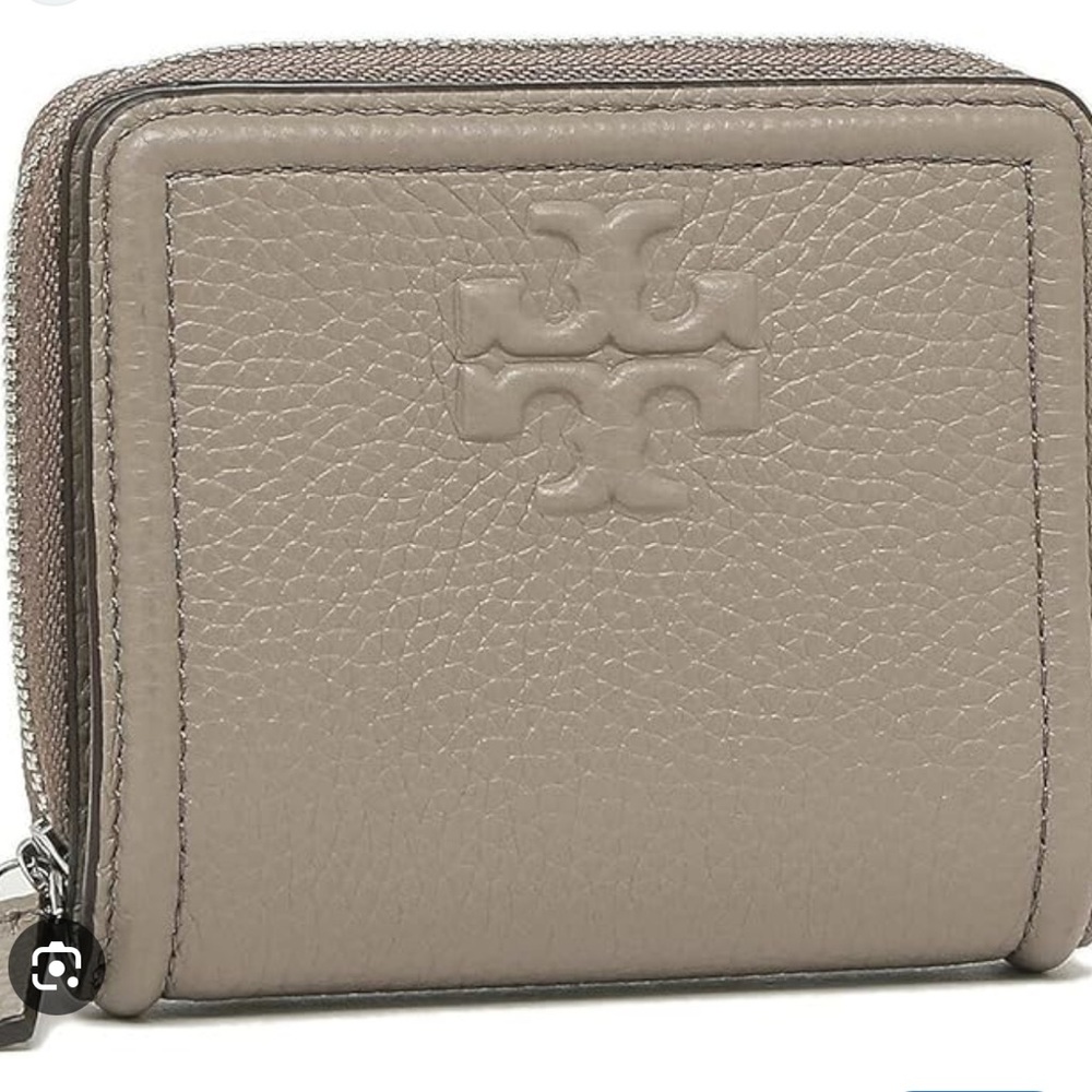 Tory Burch Thea Bi Fold French Gray Leather Wallet